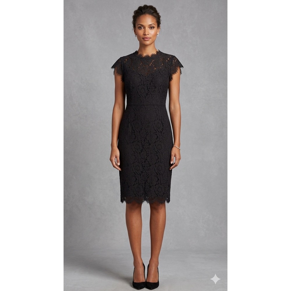 Miusol Black Floral Lace Sheath Dress Cap Sleeve Eyelash Trim Plus Size 3XL